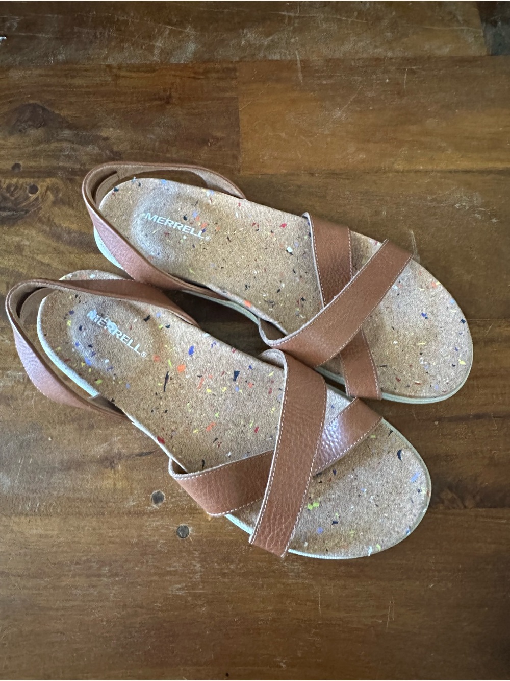 Merrell Women's Brown Leather Crossband Cork-Style Sandals